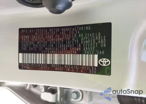 2025 Toyota Corolla Le z USA, uszkodzony, nr VIN 5YFB4MDE4SP246214